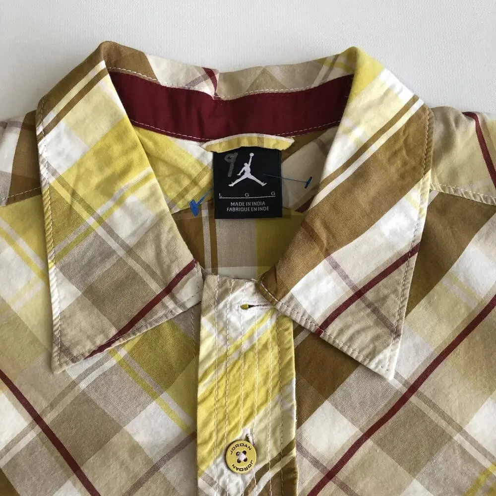 JORDAN Men’s Multicolor SS Plaid S/S Button Slit Shirt Sz L